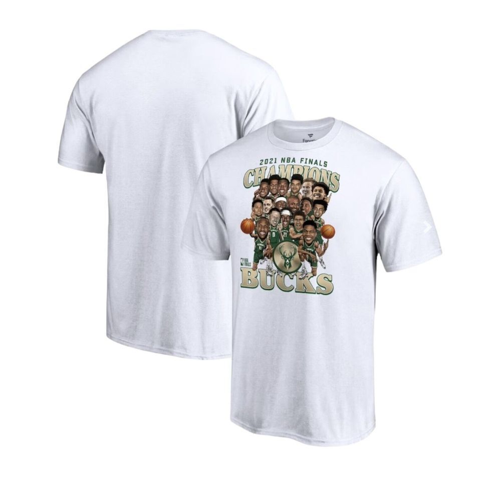Milwaukee Bucks T-Shirt Fanatics 2021 NBA Champions‎ Caricature NWT Men's Sz XXL